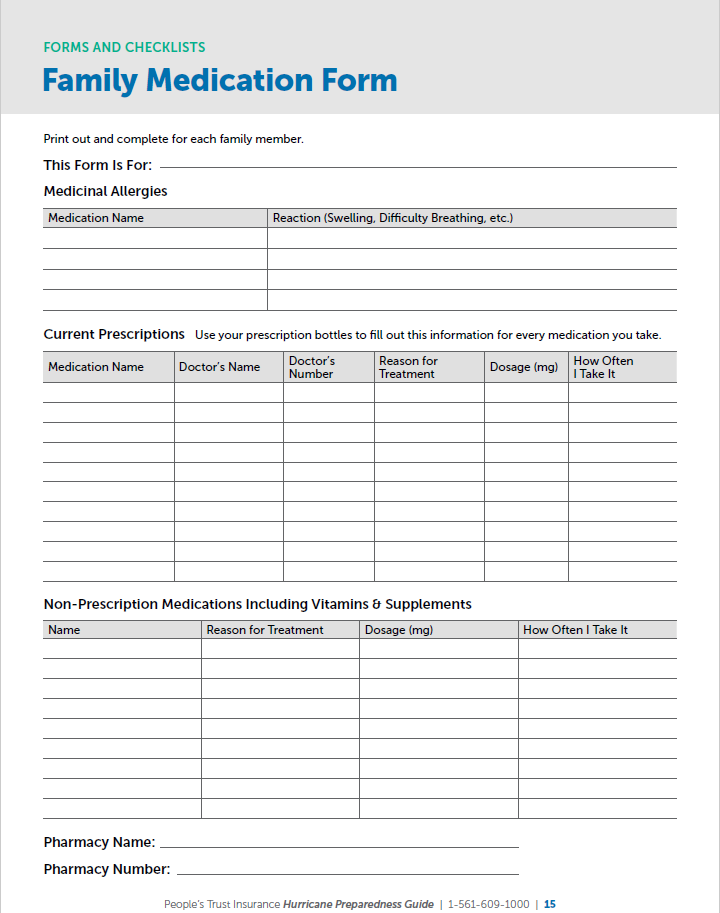 Family Contact Information Worksheet